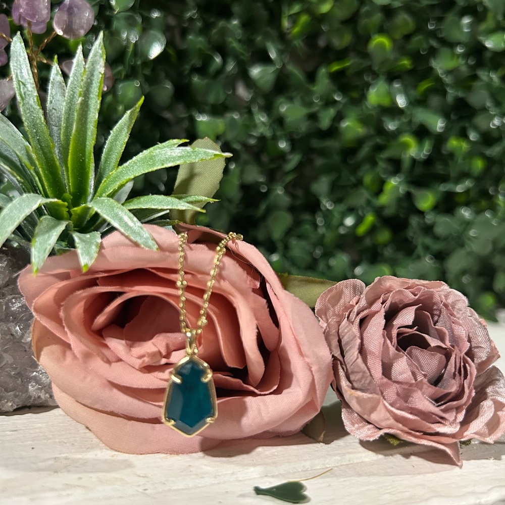 Alexandria Gold necklace in teal green